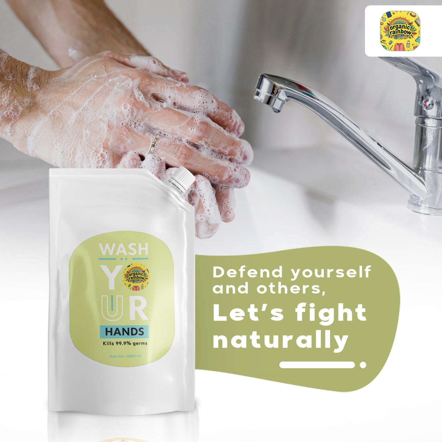 Organic Rainbow Liquid Handwash Refill - 1000ml | 10x Better Germ Protection